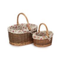 Garden Rose Cotton Lined Country Oval Wicker Shopping Basket