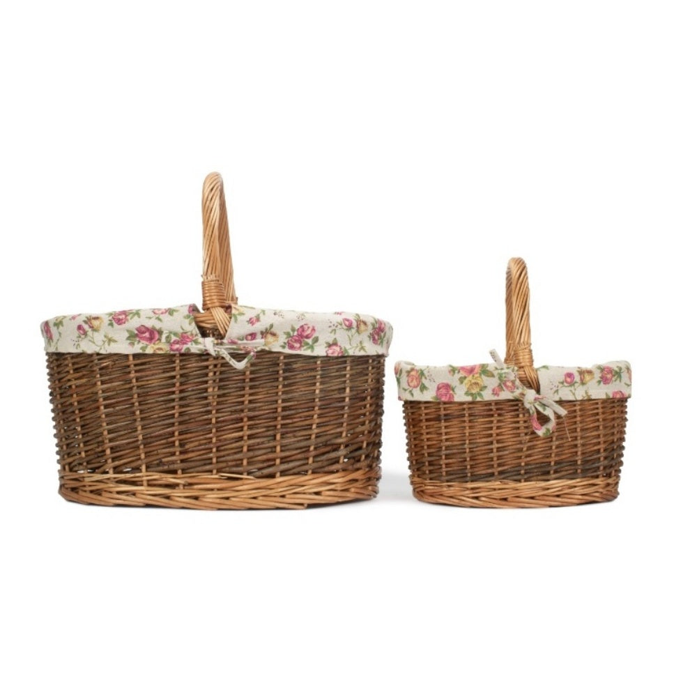 Garden Rose Cotton Lined Country Oval Wicker Shopping Basket
