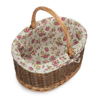 Garden Rose Cotton Lined Country Oval Wicker Shopping Basket