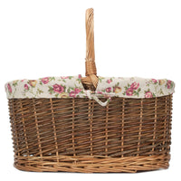Garden Rose Cotton Lined Country Oval Wicker Shopping Basket