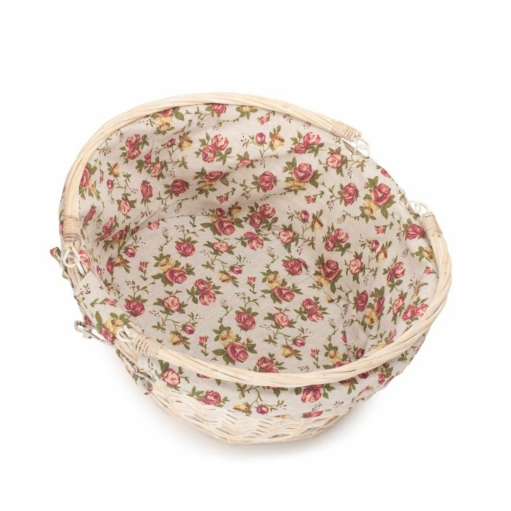 Whitewash Swing Handle Wicker Shopping Basket with Garden Rose Lining