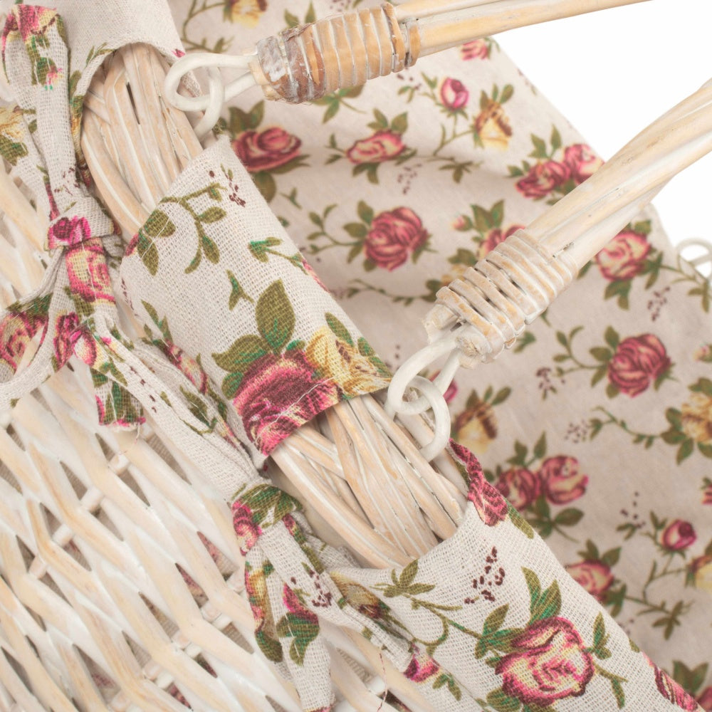 Whitewash Swing Handle Wicker Shopping Basket with Garden Rose Lining