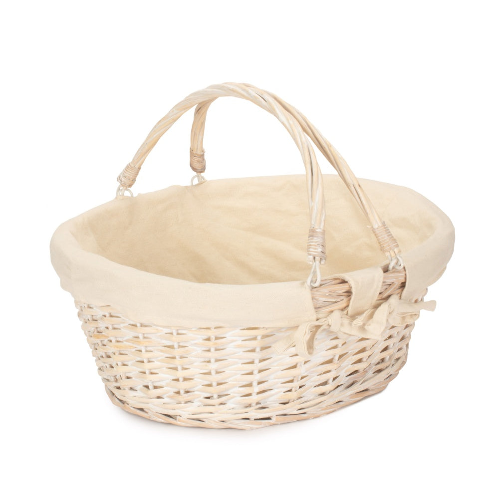 Whitewash Swing Handle Wicker Shopping Basket with White Lining