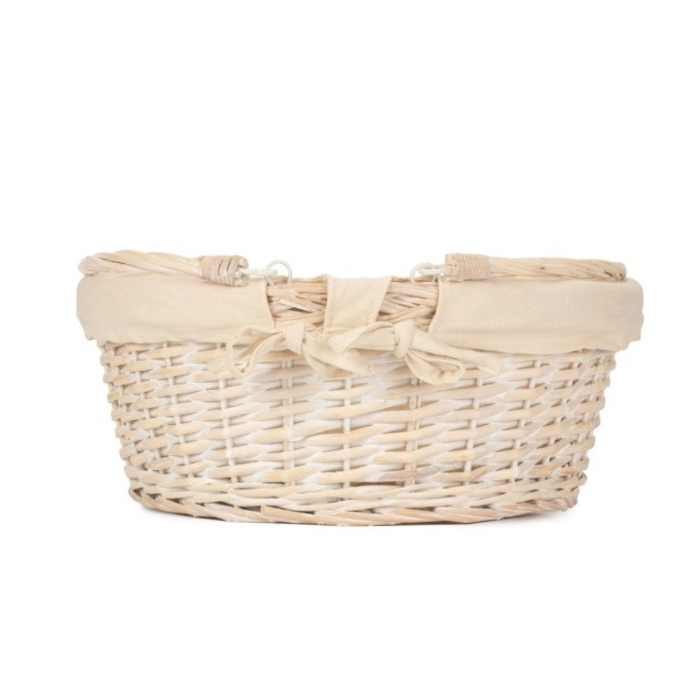 Whitewash Swing Handle Wicker Shopping Basket with White Lining