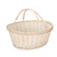 Unlined Whitewash Swing Handle Wicker Shopping Basket