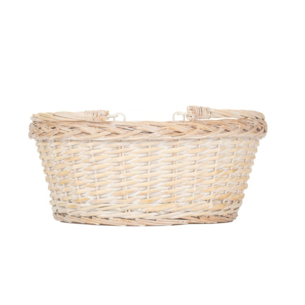 Unlined Whitewash Swing Handle Wicker Shopping Basket