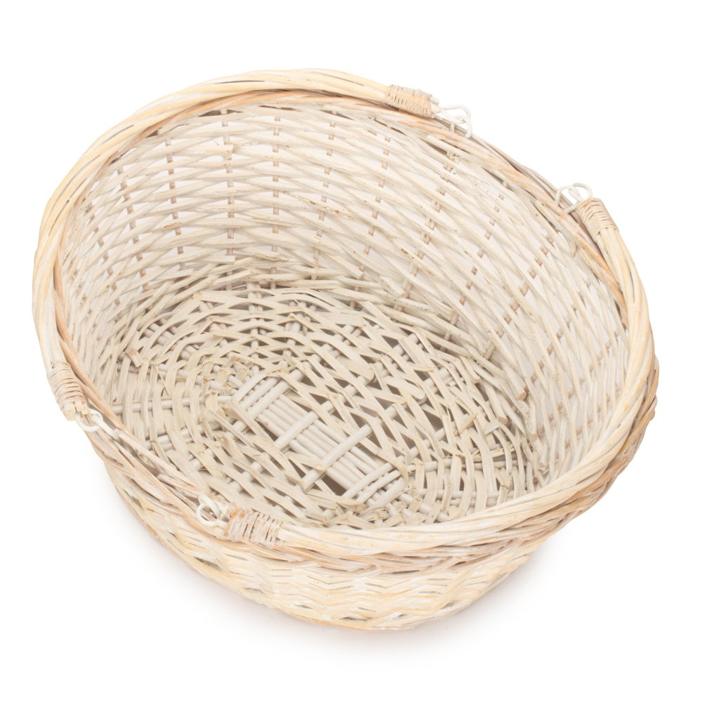 Unlined Whitewash Swing Handle Wicker Shopping Basket