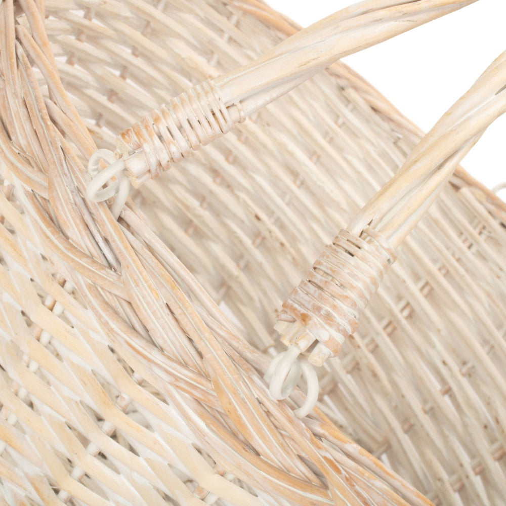 Unlined Whitewash Swing Handle Wicker Shopping Basket