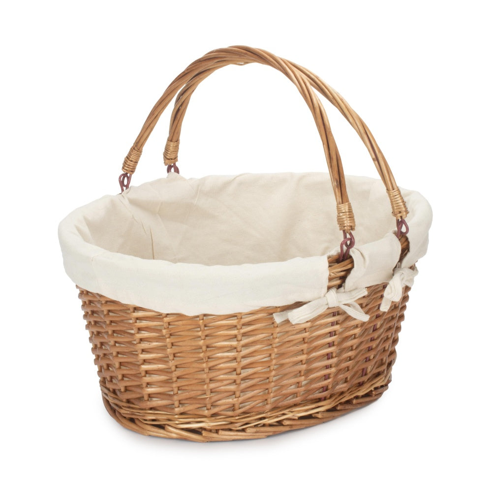 Lined Double Steamed Wicker Shopping Basket With Swing Handles