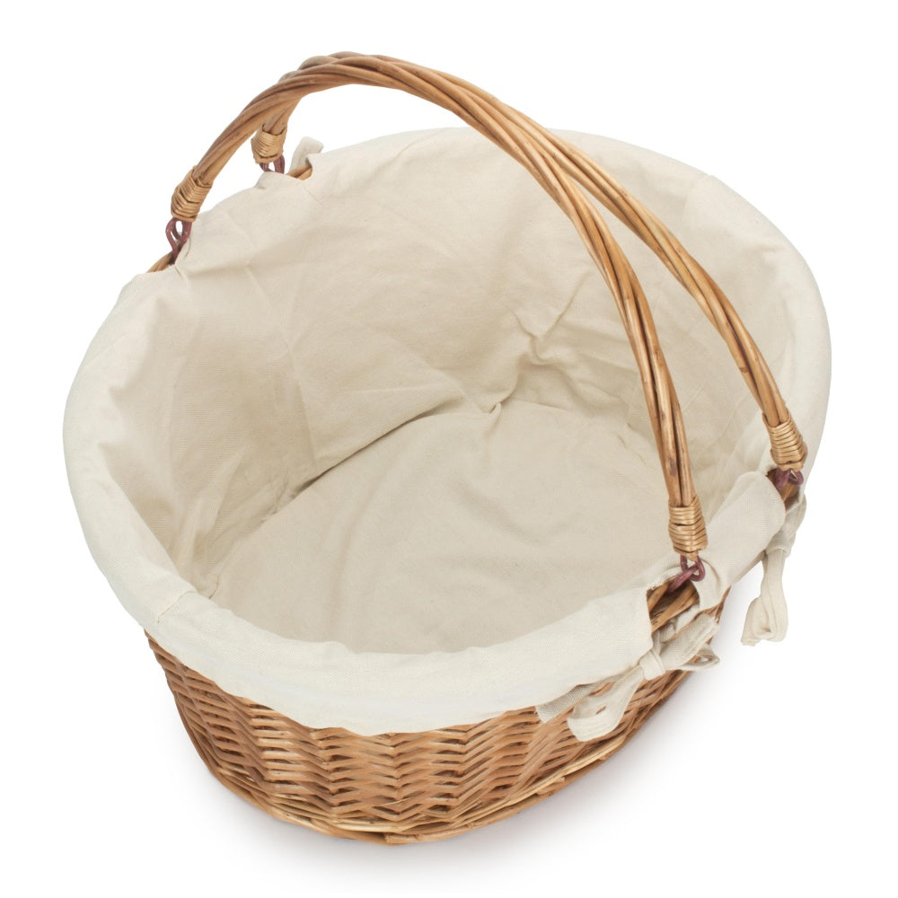 Lined Double Steamed Wicker Shopping Basket With Swing Handles