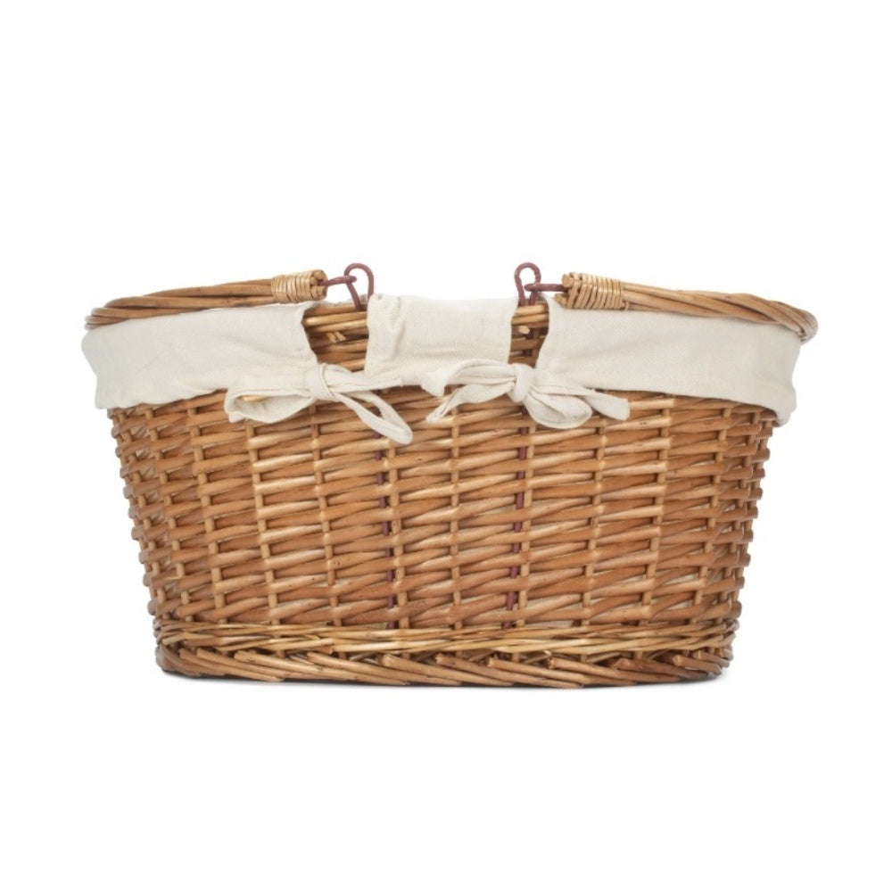 Lined Double Steamed Wicker Shopping Basket With Swing Handles