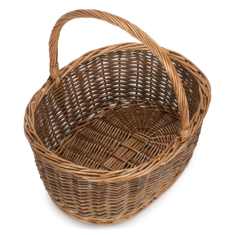 Red Hamper Oval Unpeeled Willow Shopping Basket