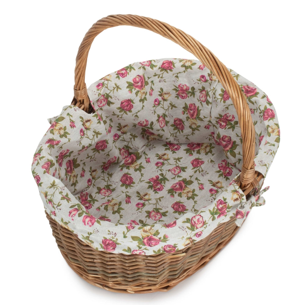 Red Hamper Oval Unpeeled Willow Shopping Basket With Garden Rose Lining
