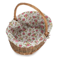 Red Hamper Oval Unpeeled Willow Shopping Basket With Garden Rose Lining