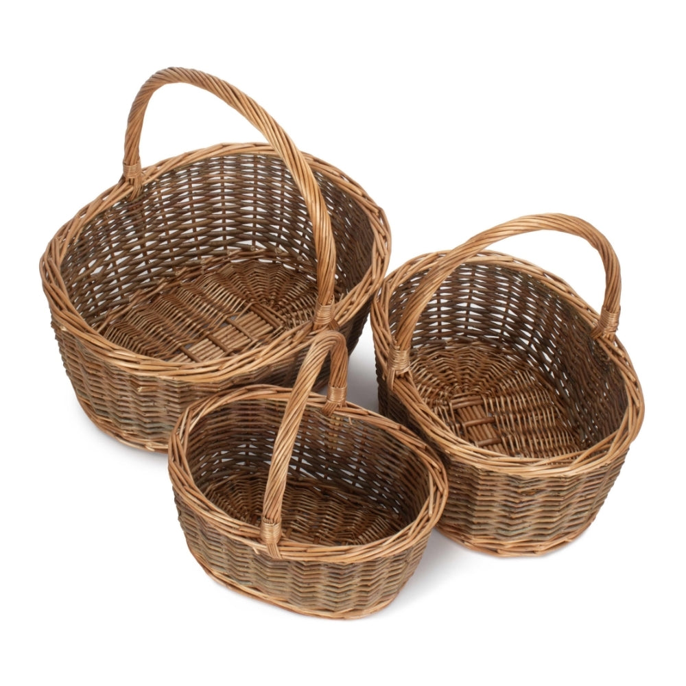 Red Hamper Oval Unpeeled Willow Shopping Basket
