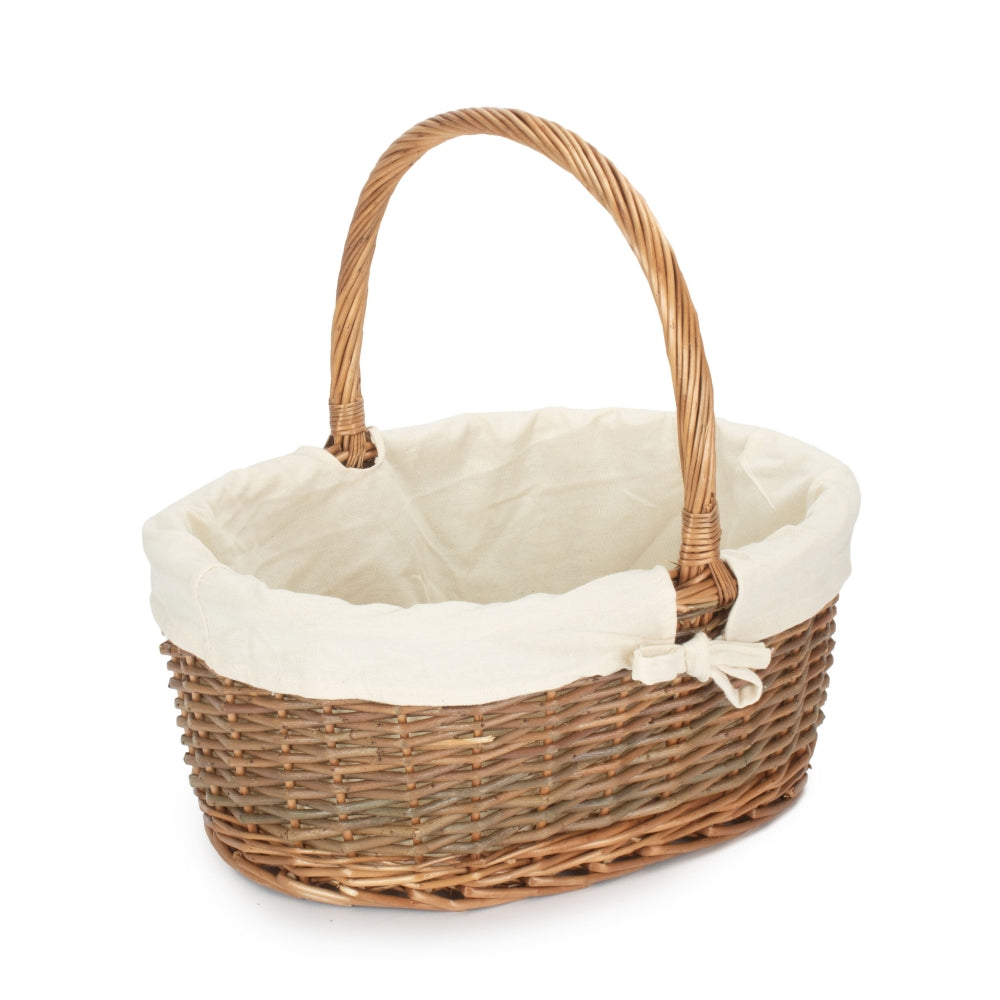 Red Hamper Oval Unpeeled Willow Shopping Basket With White Lining