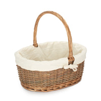 Red Hamper Oval Unpeeled Willow Shopping Basket With White Lining