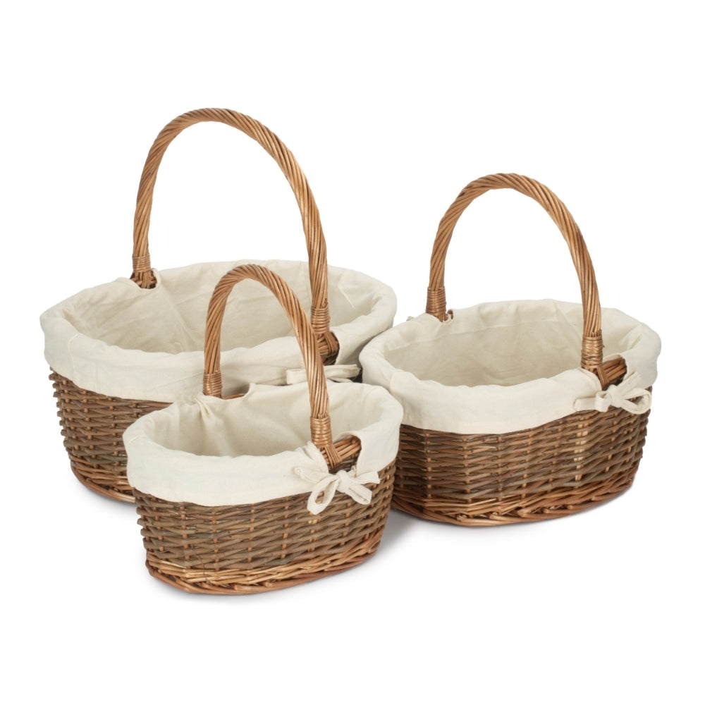 Red Hamper Oval Unpeeled Willow Shopping Basket With White Lining