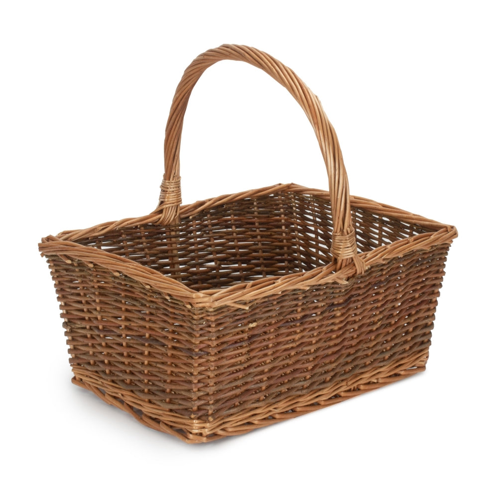 Red Hamper Rectangular Unpeeled Willow Shopping Basket