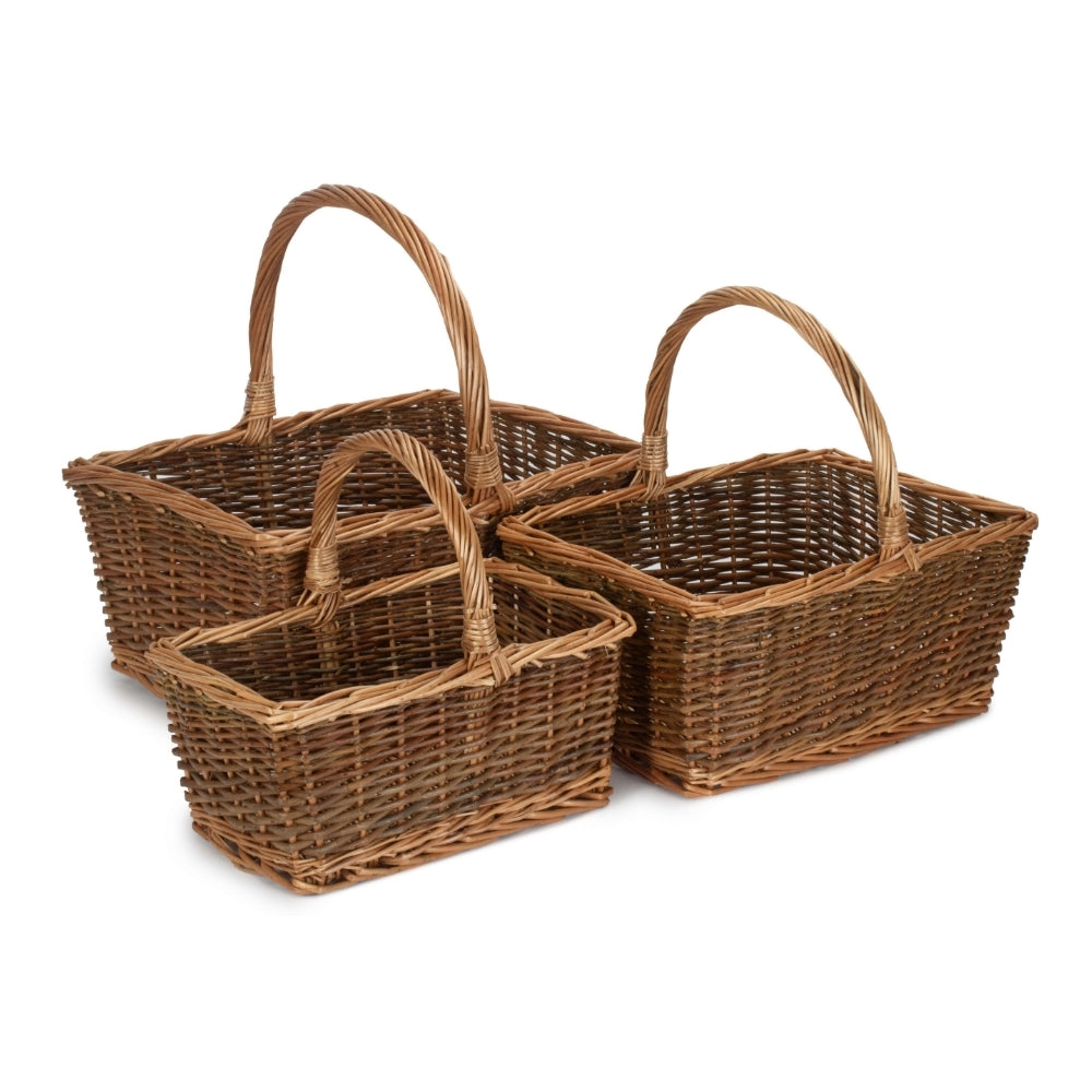 Red Hamper Rectangular Unpeeled Willow Shopping Basket