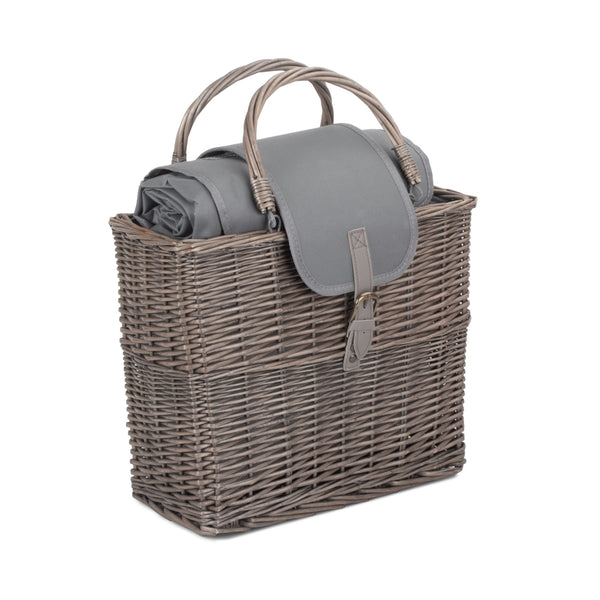 Red Hamper Antique Wash Willow Chiller Basket with Picnic Blanket