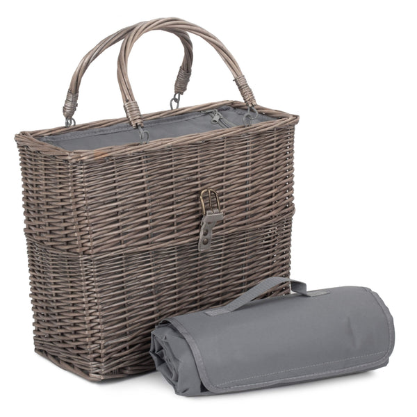 Red Hamper Antique Wash Willow Chiller Basket with Picnic Blanket