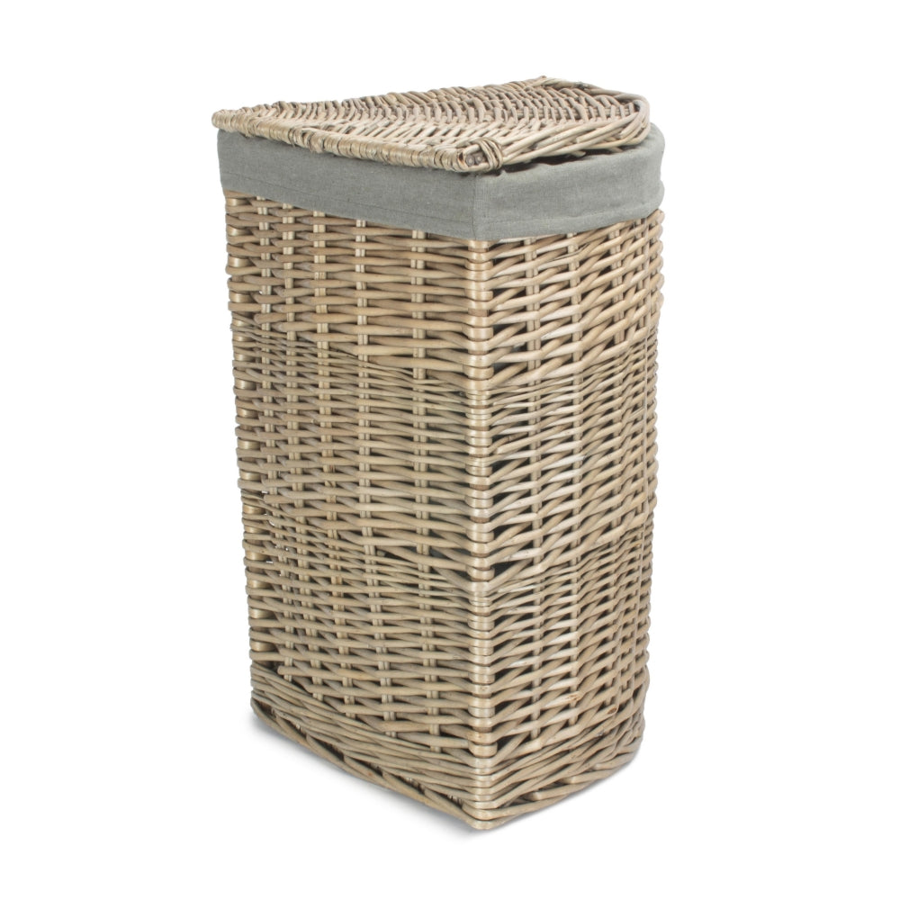 Red Hamper Antique Wash Corner Linen Basket with Grey Sage Lining