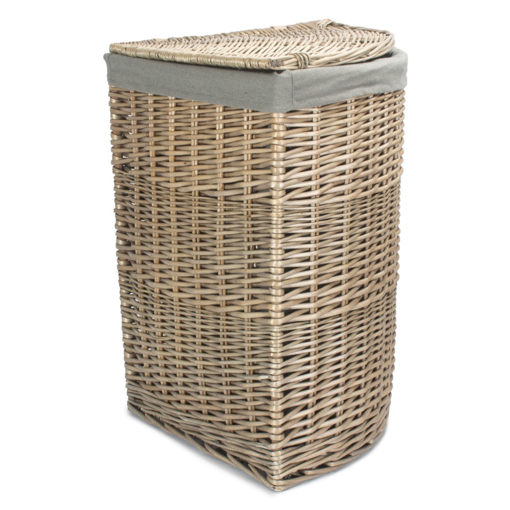 Red Hamper Antique Wash Corner Linen Basket with Grey Sage Lining