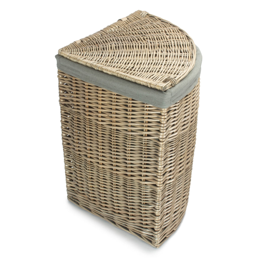 Red Hamper Antique Wash Corner Linen Basket with Grey Sage Lining