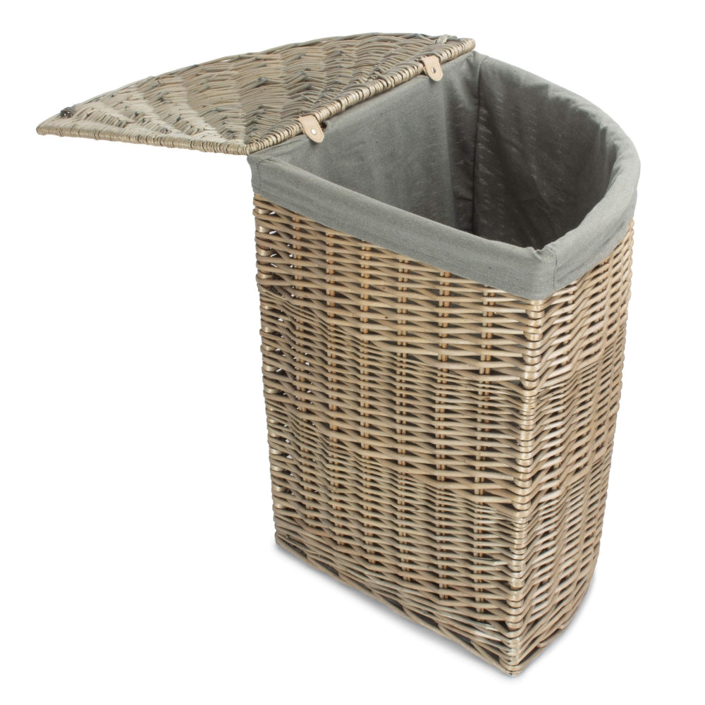 Red Hamper Antique Wash Corner Linen Basket with Grey Sage Lining