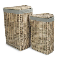 Red Hamper Antique Wash Corner Linen Basket with Grey Sage Lining