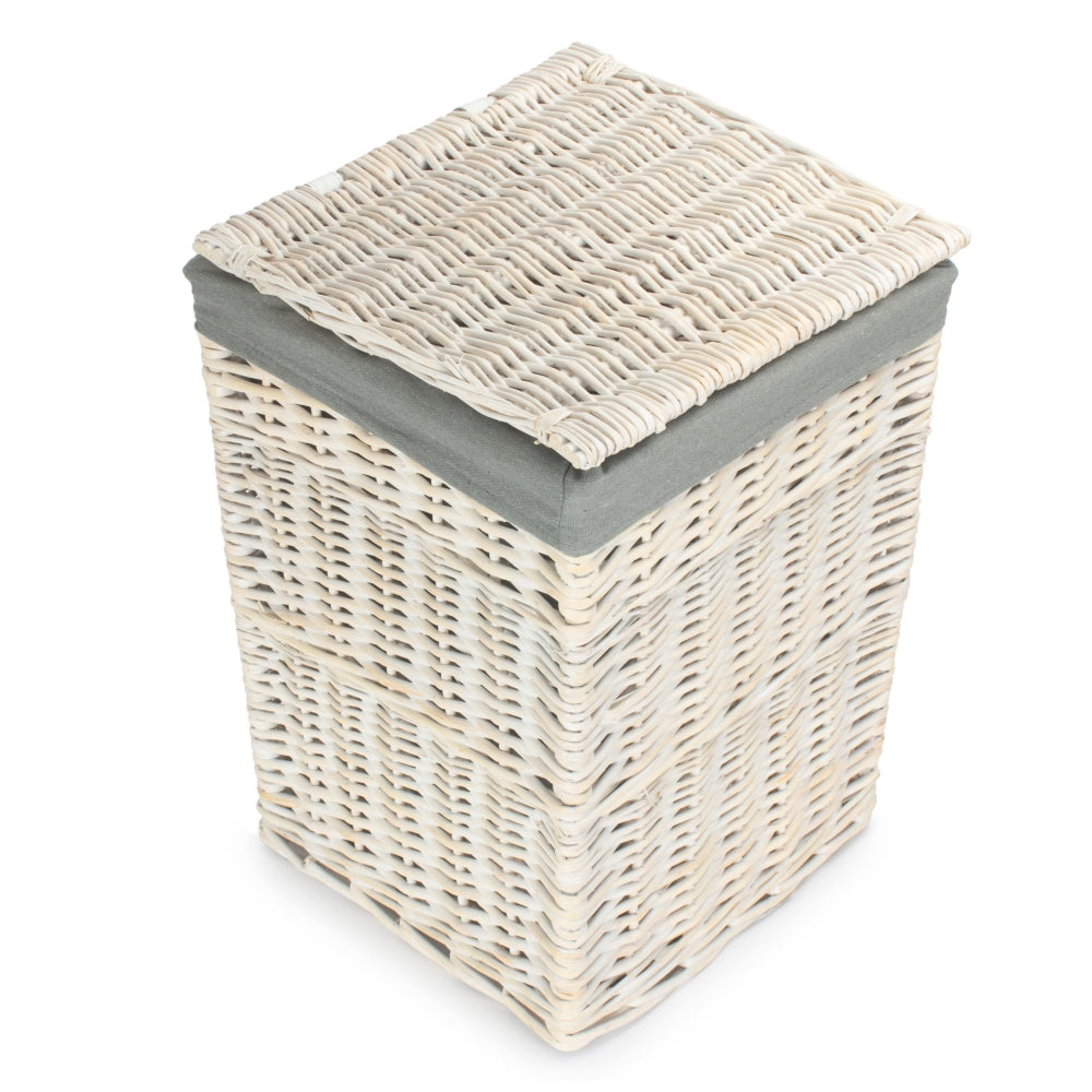 Red Hamper Square White Wash Laundry Hamper with Grey Sage Lining