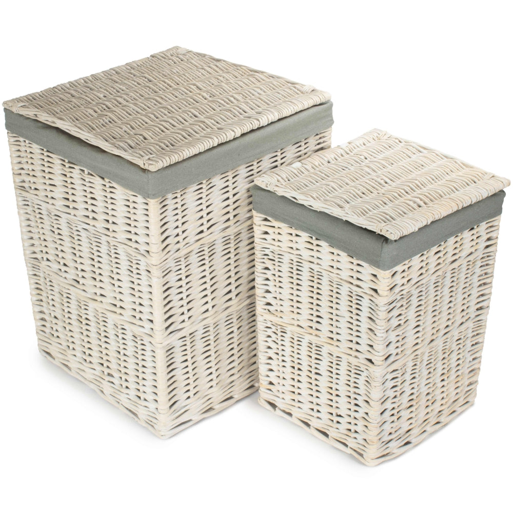 Red Hamper Square White Wash Laundry Hamper with Grey Sage Lining