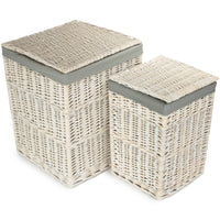 Red Hamper Square White Wash Laundry Hamper with Grey Sage Lining