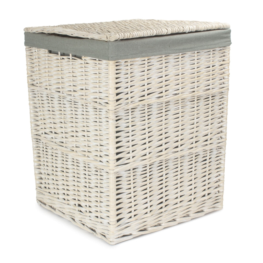 Red Hamper Square White Wash Laundry Hamper with Grey Sage Lining