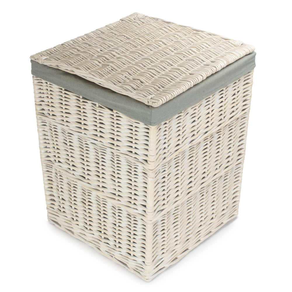 Red Hamper Square White Wash Laundry Hamper with Grey Sage Lining