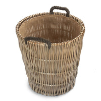 Tall Grey Round Hessian Lined Wicker Log Basket