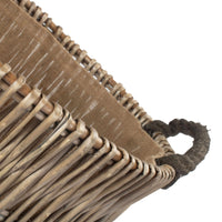 Tall Grey Round Hessian Lined Wicker Log Basket