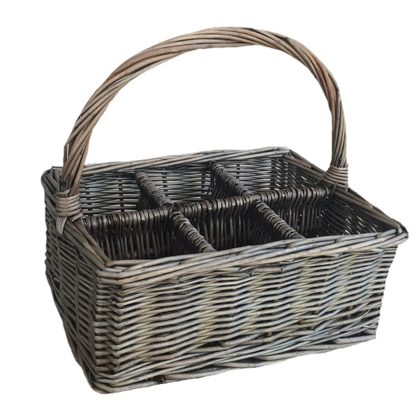 Red Hamper Antique Wash Rectangular 6 Section Cutlery Wicker Basket