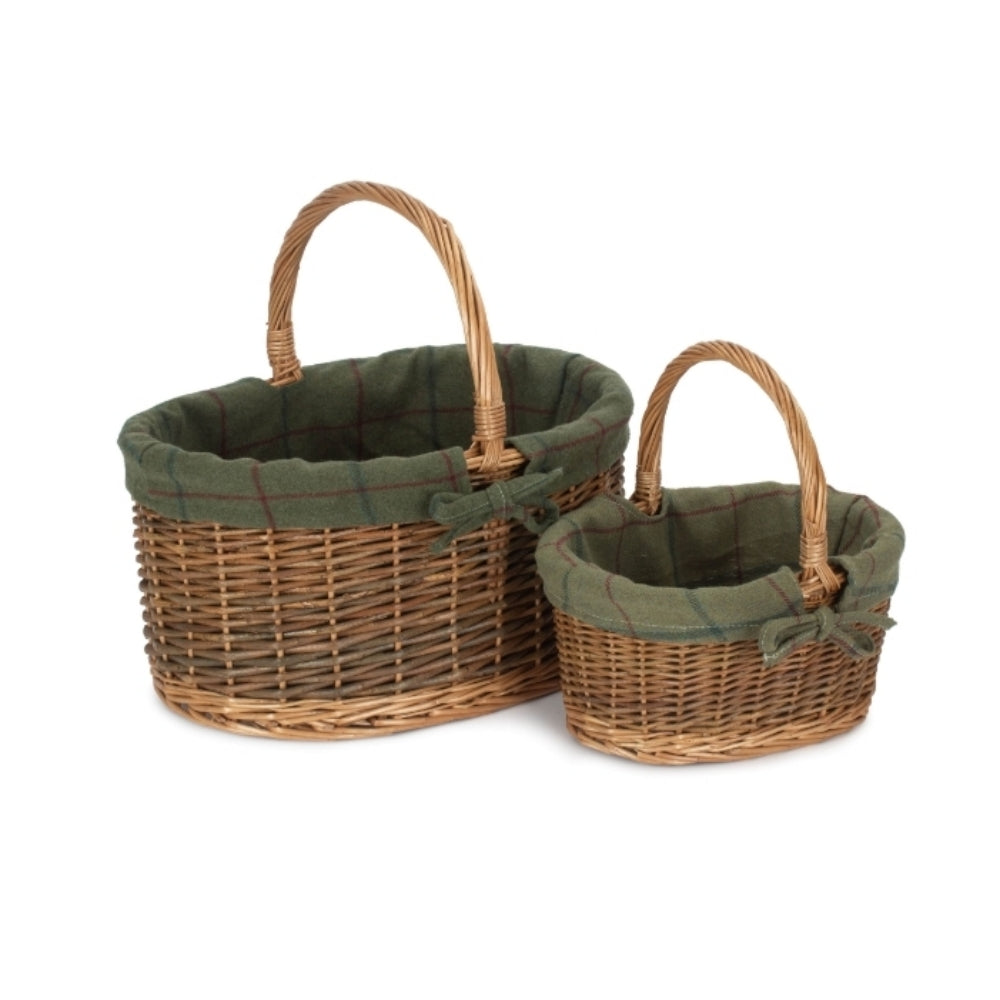 Red Hamper Green Tweed Lined Country Oval Wicker Shopping Basket
