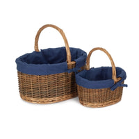 Red Hamper Blue Lined Country Oval Wicker Shopping Basket