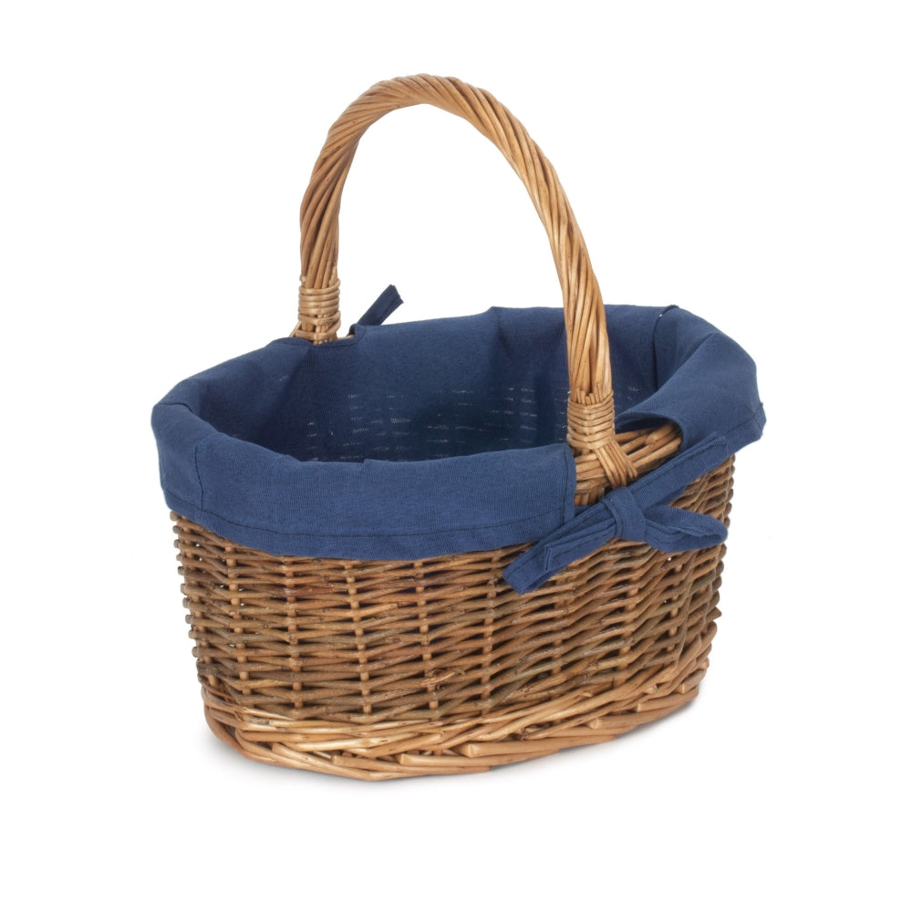 Red Hamper Blue Lined Country Oval Wicker Shopping Basket