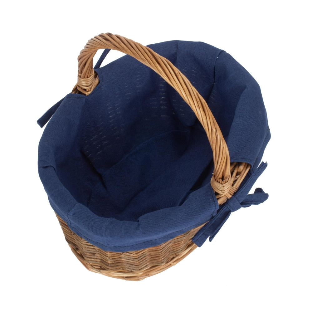 Red Hamper Blue Lined Country Oval Wicker Shopping Basket