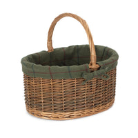Red Hamper Green Tweed Lined Country Oval Wicker Shopping Basket