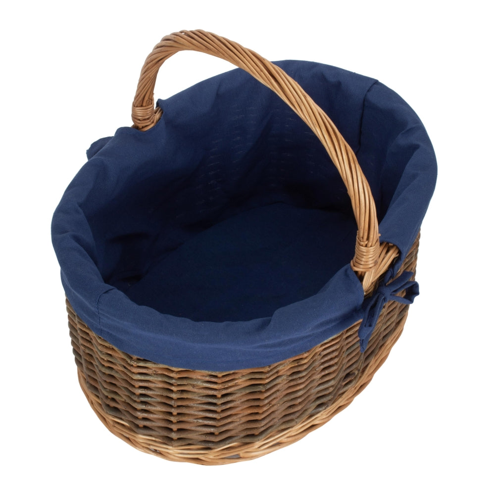 Red Hamper Blue Lined Country Oval Wicker Shopping Basket