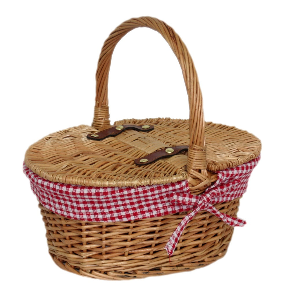 Red Hamper Child's Lined Oval Lidded Picnic Basket