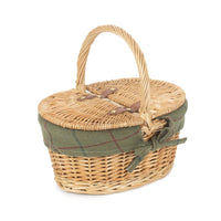Red Hamper Child's Lined Oval Lidded Picnic Basket