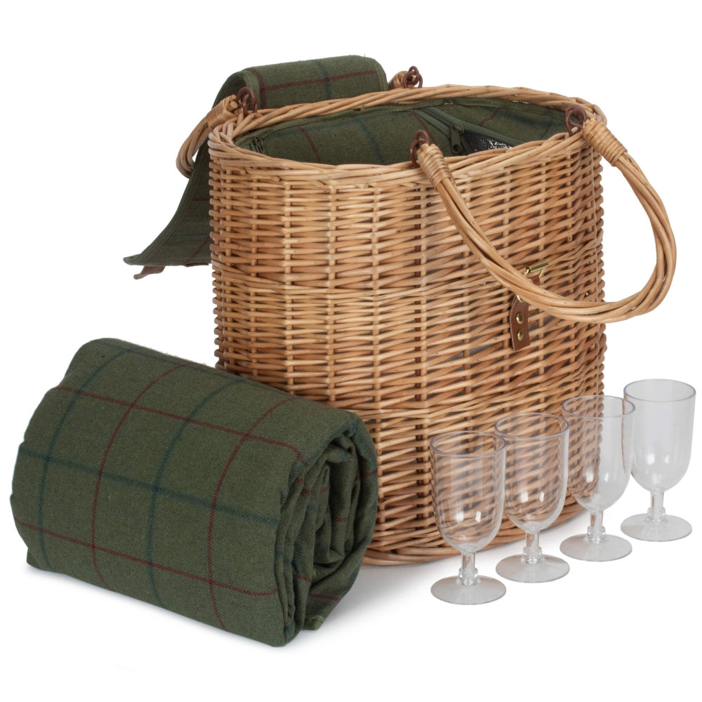 Ovaler grüner Tweed-Kühltasche-Getränke-Picknickkorb