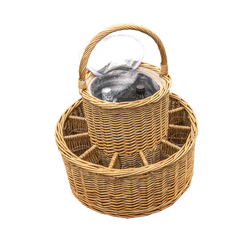 Red Hamper Wicker Celebration Basket with Fitted Cooler and Glasses