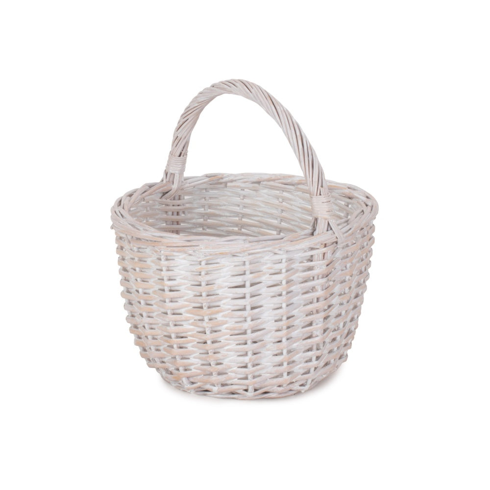 Red Hamper Round White Wash Wicker Shopping Basket